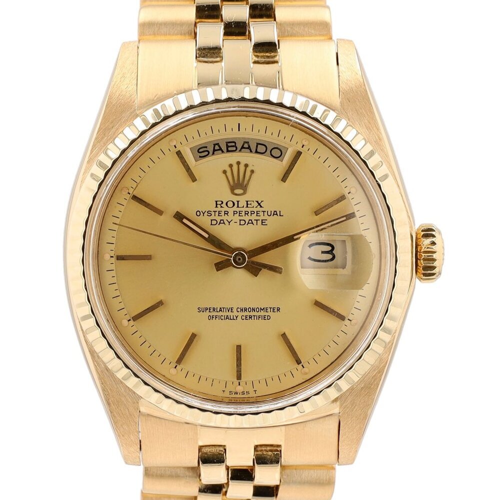 Rolex Day-Date 1803 36mm Champagne Index Dial Fluted Bezel Jubilee Band